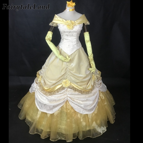 Beauty and the Beast Princess Belle Cosplay Costume Halloween Carnival Dress